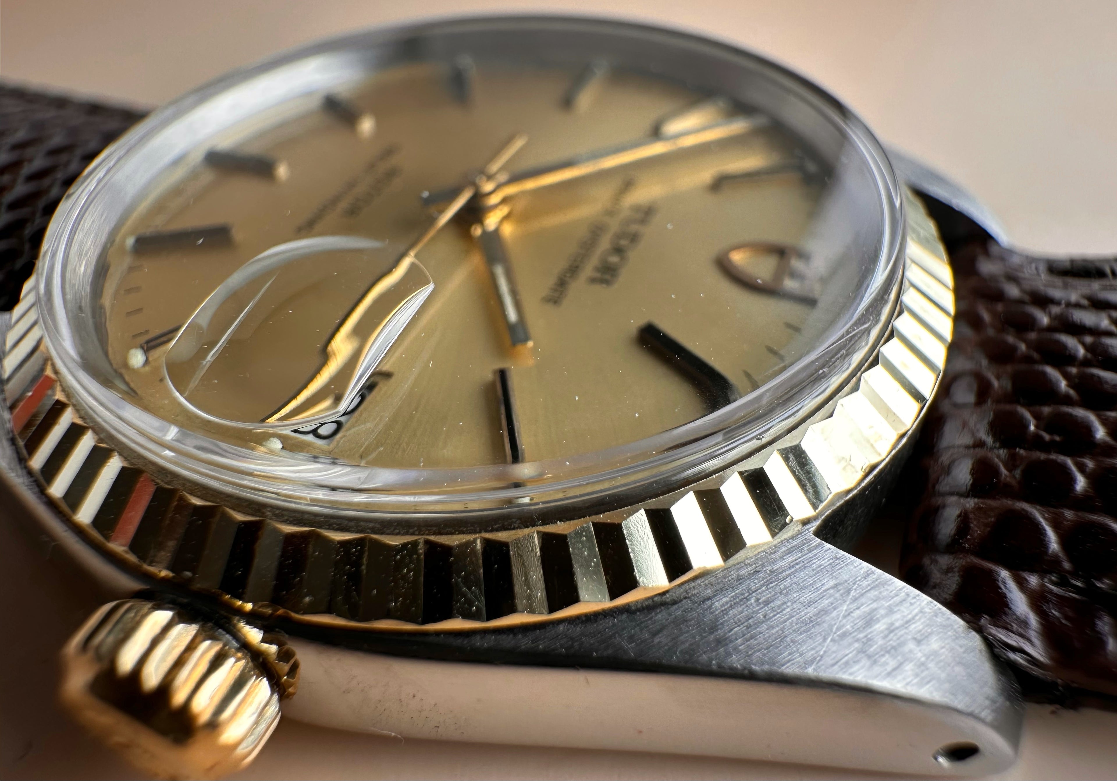 Mid 80s Tudor/Rolex Gents Prince Oysterdate Champagne Dial REF:75203 18ct Fluted Yellow Gold Bezel 34mm