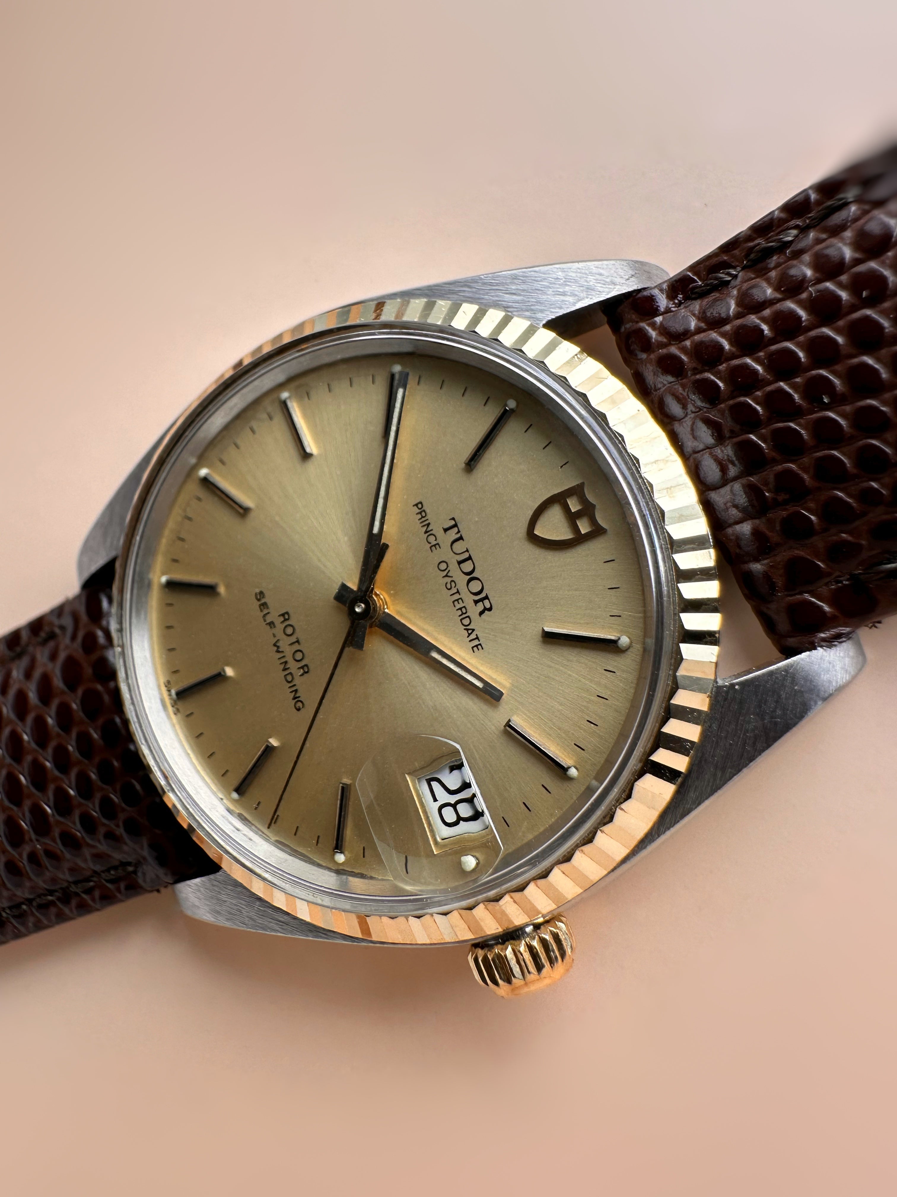 Mid 80s Tudor/Rolex Gents Prince Oysterdate Champagne Dial REF:75203 18ct Fluted Yellow Gold Bezel 34mm