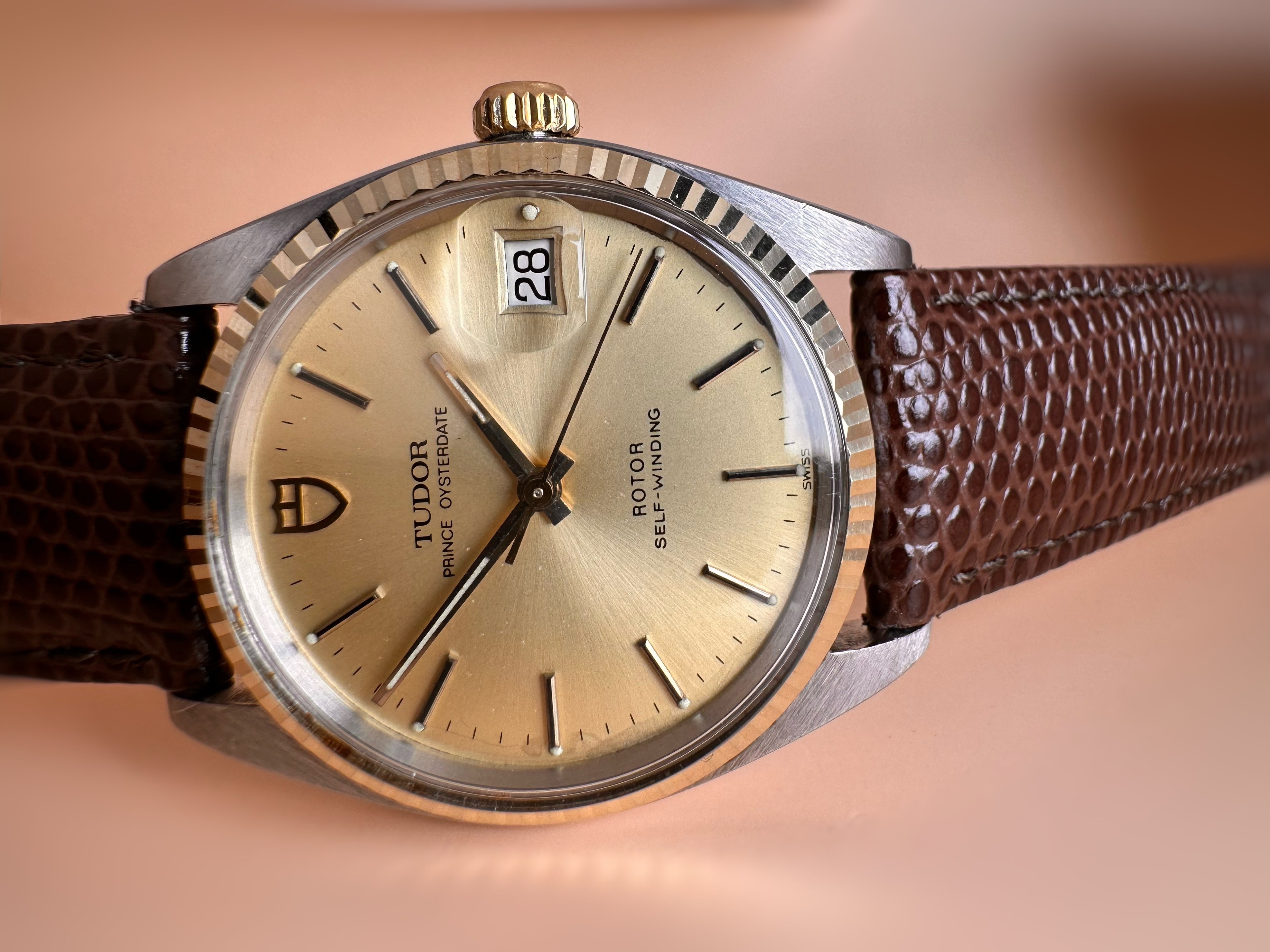 Mid 80s Tudor/Rolex Gents Prince Oysterdate Champagne Dial REF:75203 18ct Fluted Yellow Gold Bezel 34mm