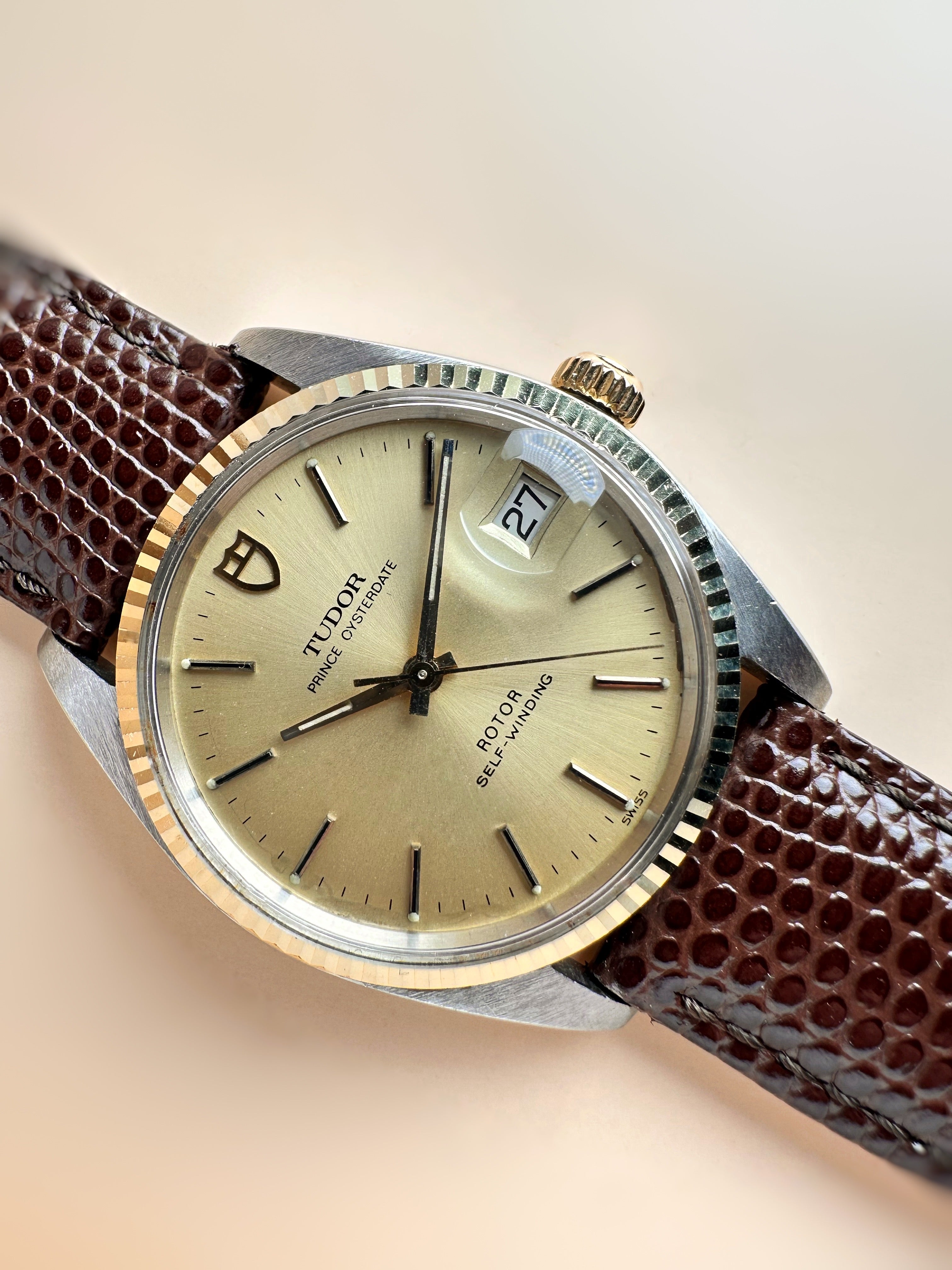 Mid 80s Tudor/Rolex Gents Prince Oysterdate Champagne Dial REF:75203 18ct Fluted Yellow Gold Bezel 34mm