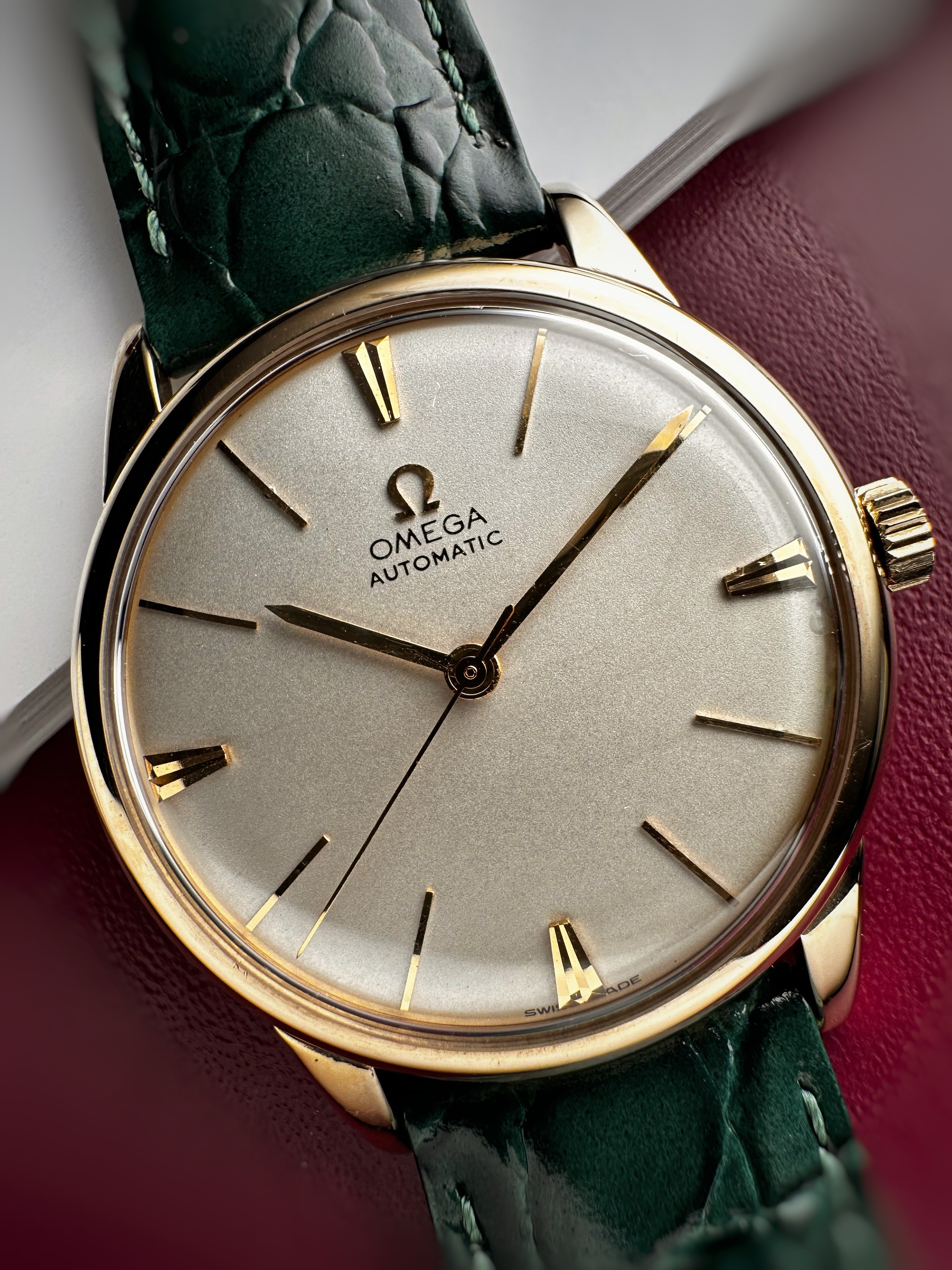 1969 Vintage 9ct Solid Gold Omega Automatic Gents Watch – Rare Chevron-Style Faceted Markers – David Shackman Case –