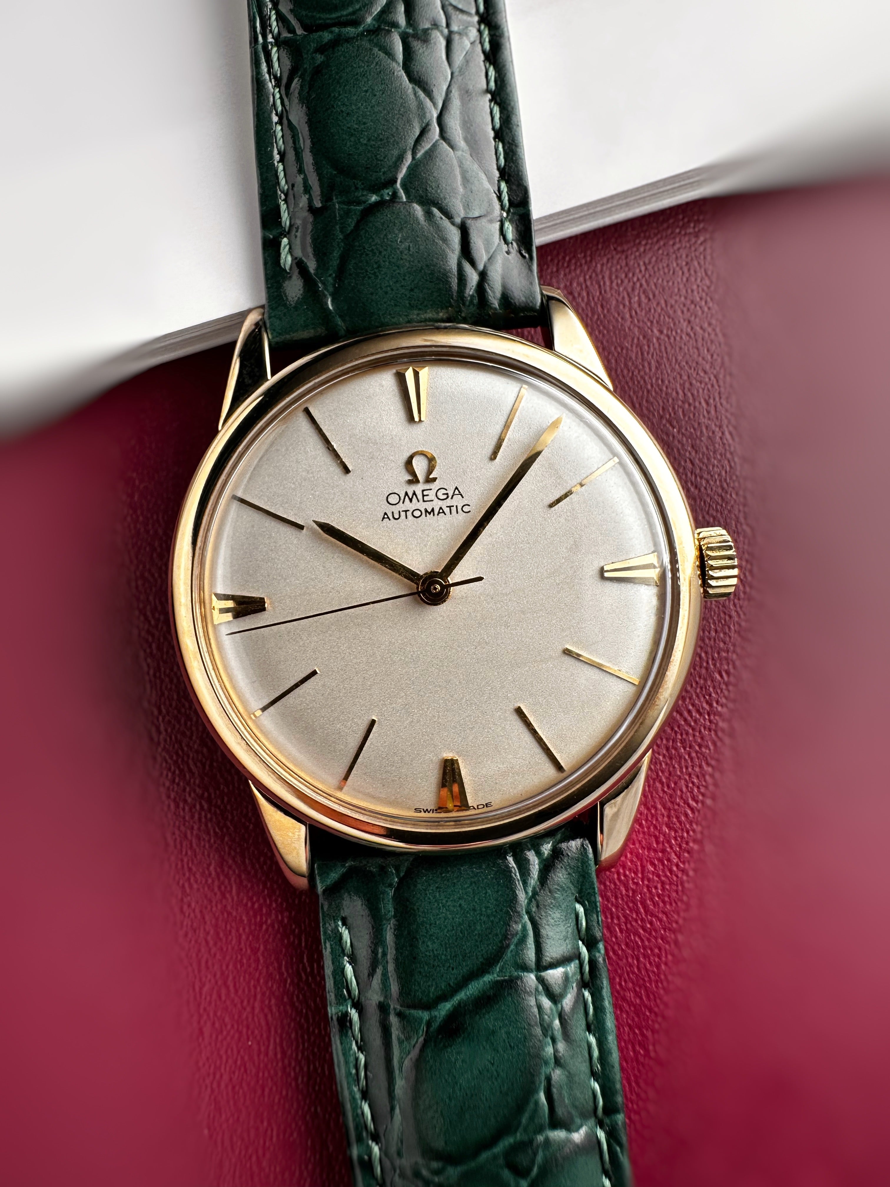 1969 Vintage 9ct Solid Gold Omega Automatic Gents Watch – Rare Chevron-Style Faceted Markers – David Shackman Case –