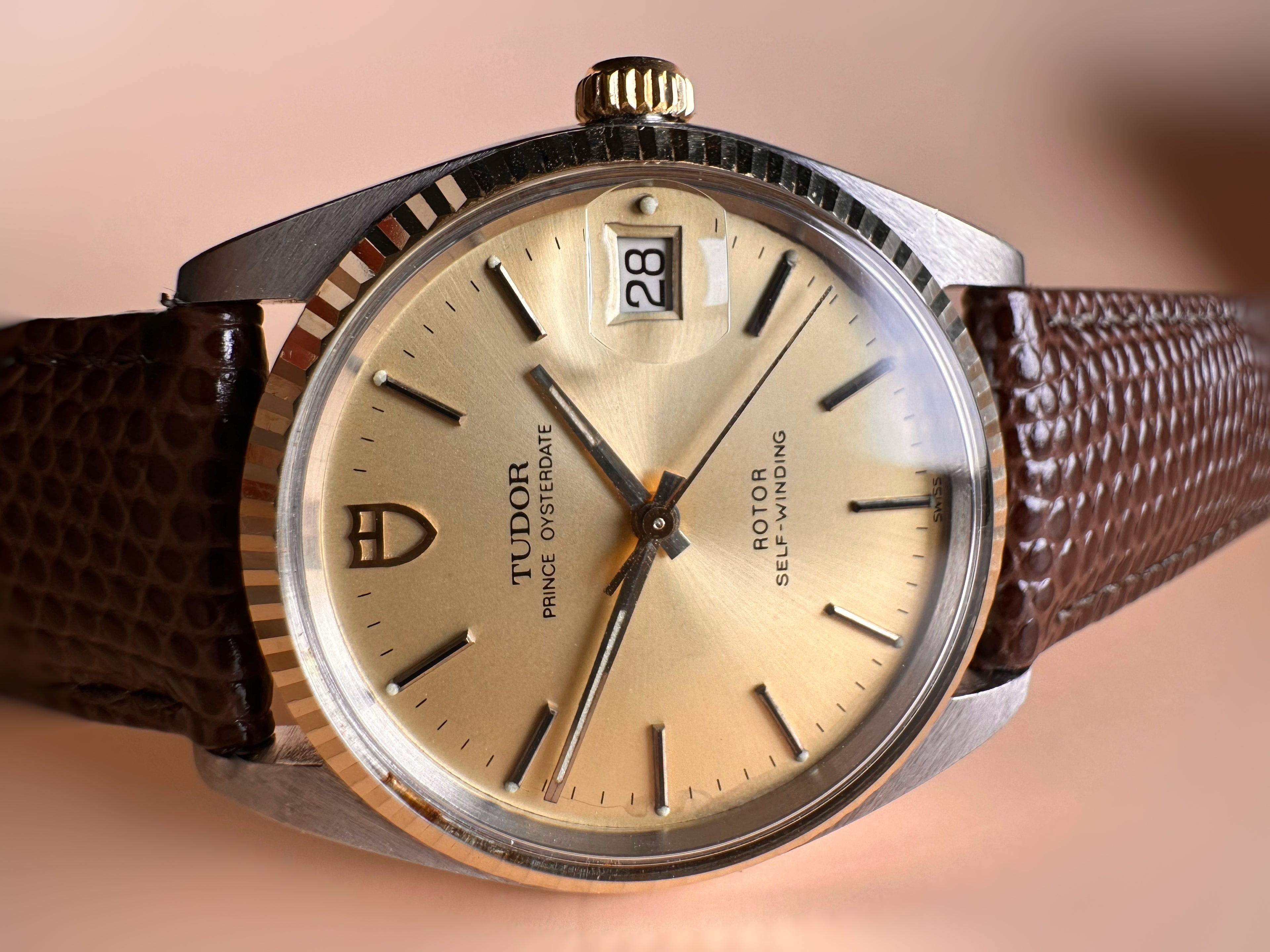 Mid 80s Tudor/Rolex Gents Prince Oysterdate Champagne Dial REF:75203 18ct Fluted Yellow Gold Bezel 34mm