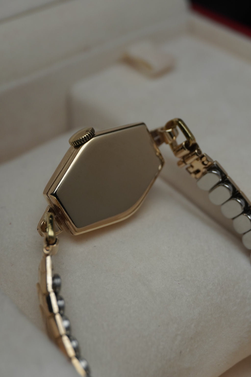 Early 1950s Omega Ladies 9ct Solid Yellow Gold Watch – Dennison Case (M Hallmark), Blue Hands, Arabic Numerals, Calibre 244