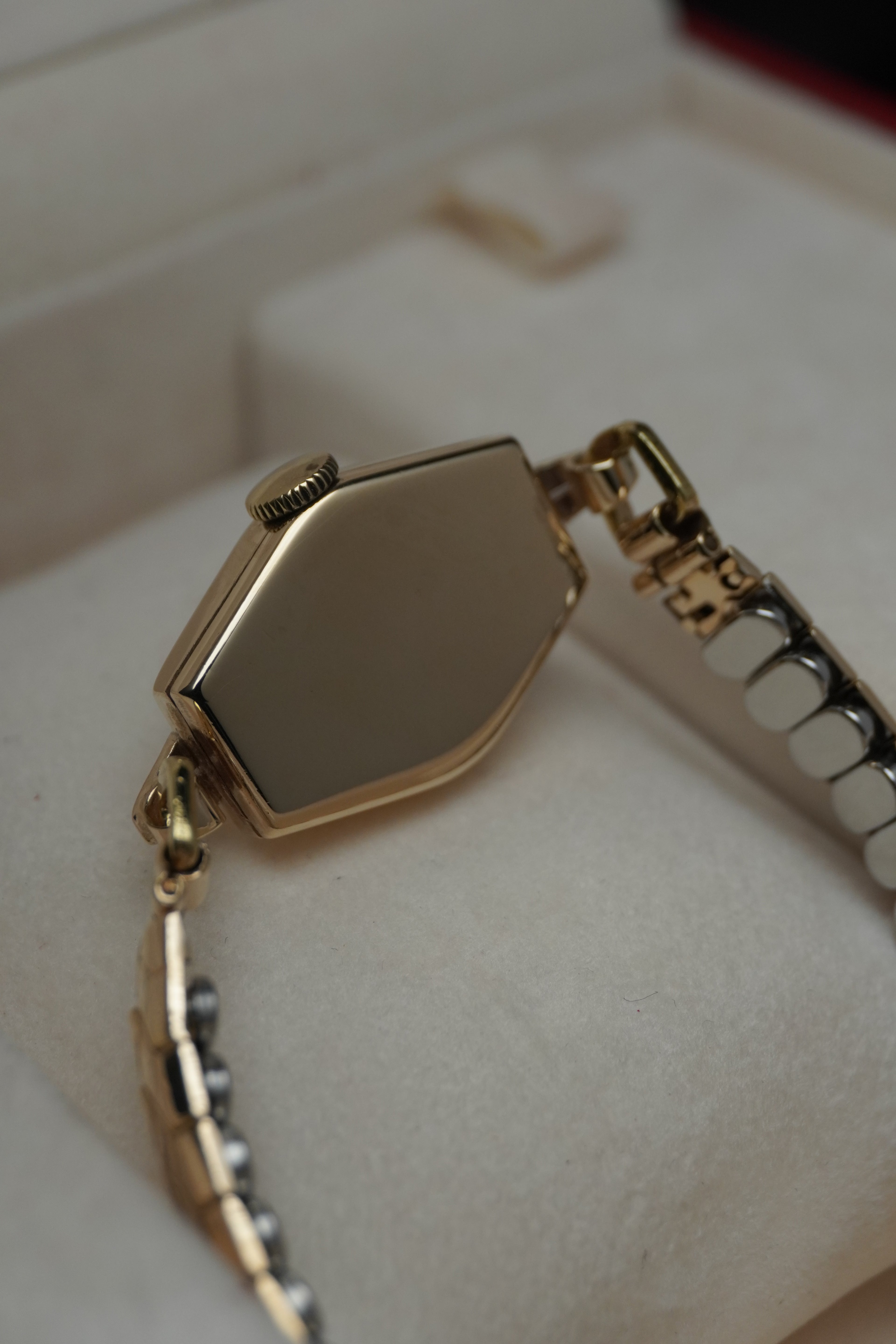 Early 1950s Omega Ladies 9ct Solid Yellow Gold Watch – Dennison Case (M Hallmark), Blue Hands, Arabic Numerals, Calibre 244