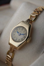 Early 1950s Omega Ladies 9ct Solid Yellow Gold Watch – Dennison Case (M Hallmark), Blue Hands, Arabic Numerals, Calibre 244