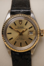 Ladies Mid 80s Tudor\Rolex Princess Automatic Oysterdate Solid 18ct Fluted Yellow Gold Bezel Ref: 92413 Quick Set