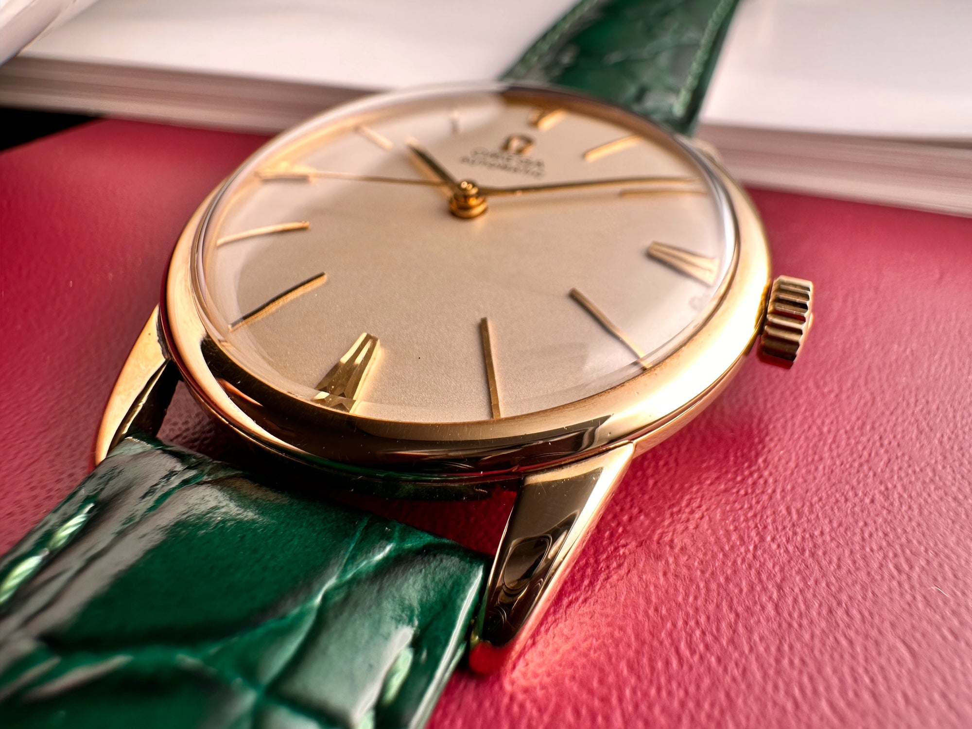 1969 Vintage 9ct Solid Gold Omega Automatic Gents Watch – Rare Chevron-Style Faceted Markers – David Shackman Case –