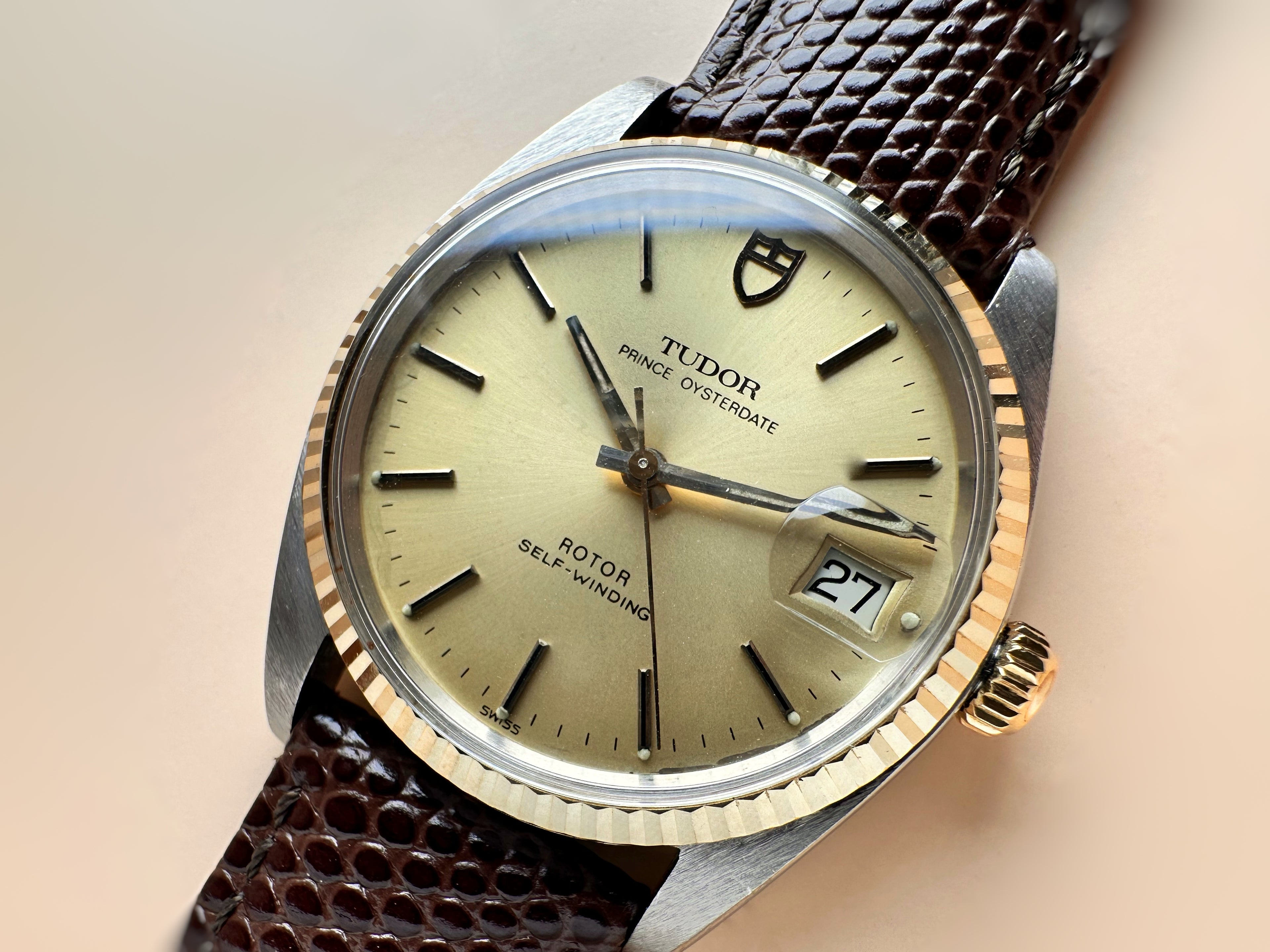 Mid 80s Tudor/Rolex Gents Prince Oysterdate Champagne Dial REF:75203 18ct Fluted Yellow Gold Bezel 34mm