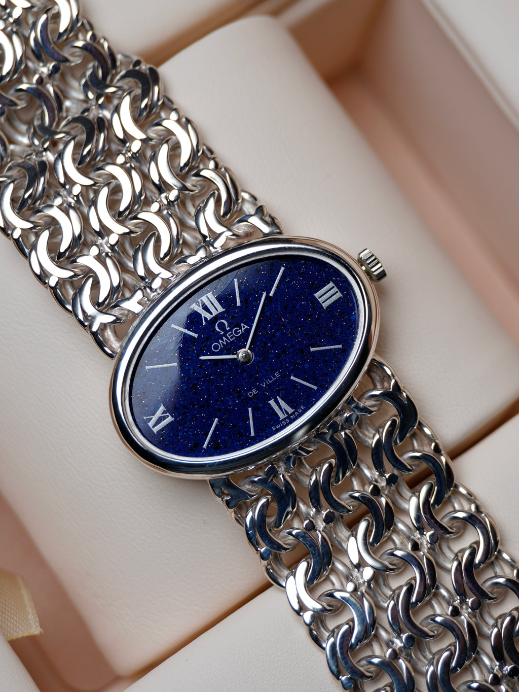 Extremely Rare Omega De Ville Andrew Grima Ladies’ Watch – Solid 925 Silver Handmade Bracelet – Lapis Lazuli Dial – Caliber 625 –