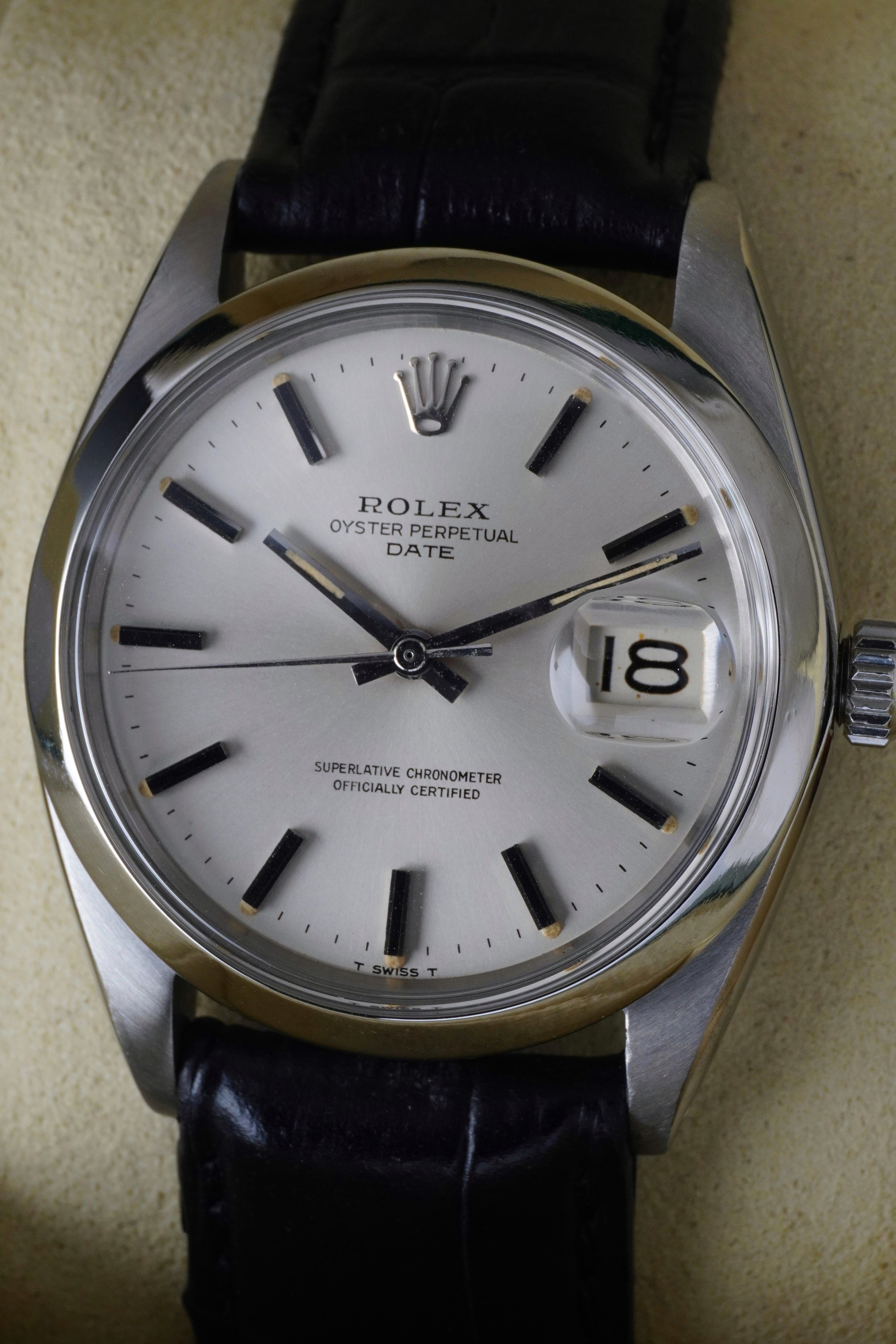 1969  Rolex Ref: 1500 Oyster Perpetual Date Superlative Chronometer Officially Certified 34mm Stainless Steel