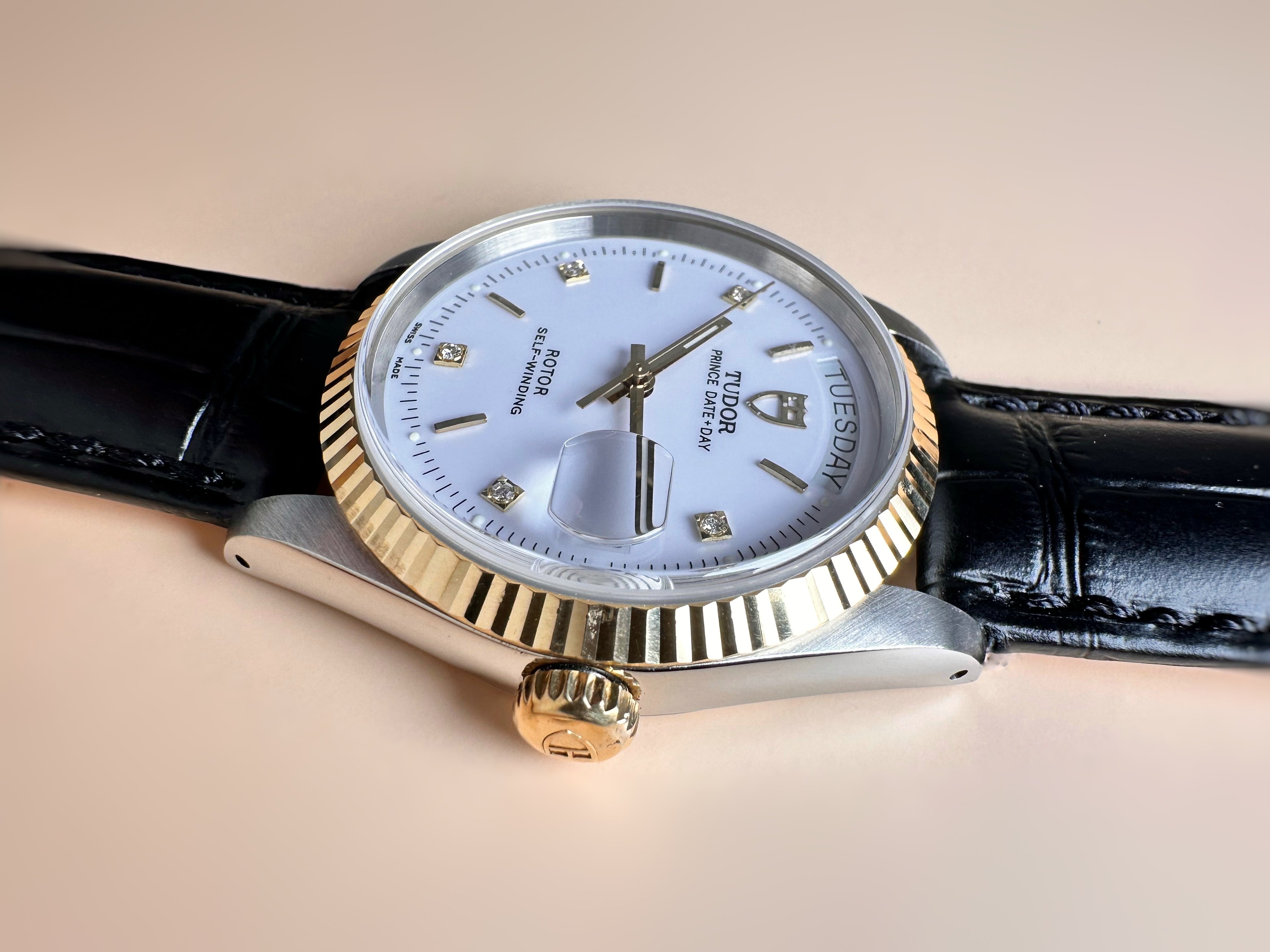 Stunning Gents Tudor Prince Date+Day Ref: 76213 –  Uncommon White Diamond Dial Neo Vintage 2004