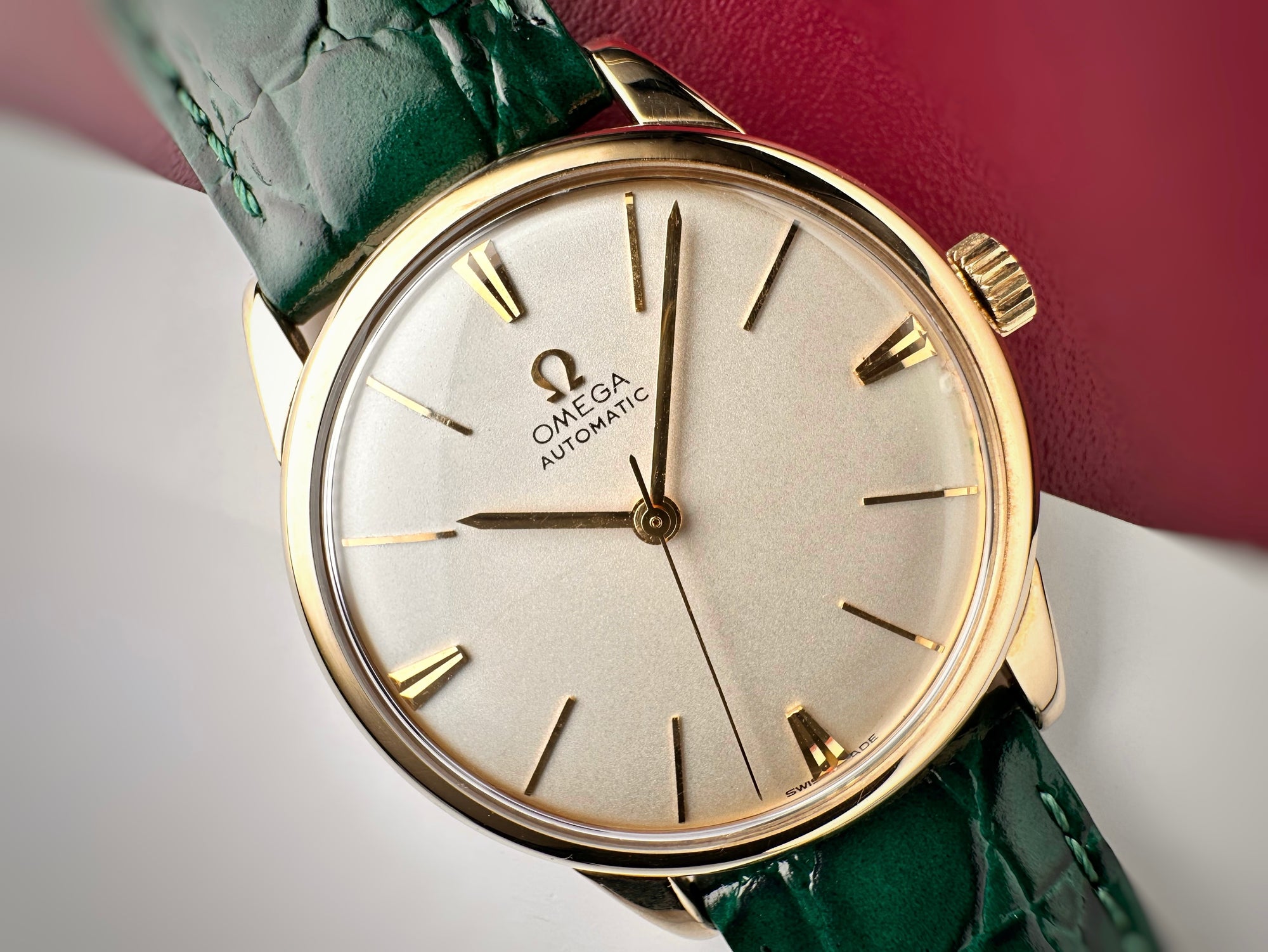 1969 Vintage 9ct Solid Gold Omega Automatic Gents Watch – Rare Chevron-Style Faceted Markers – David Shackman Case –