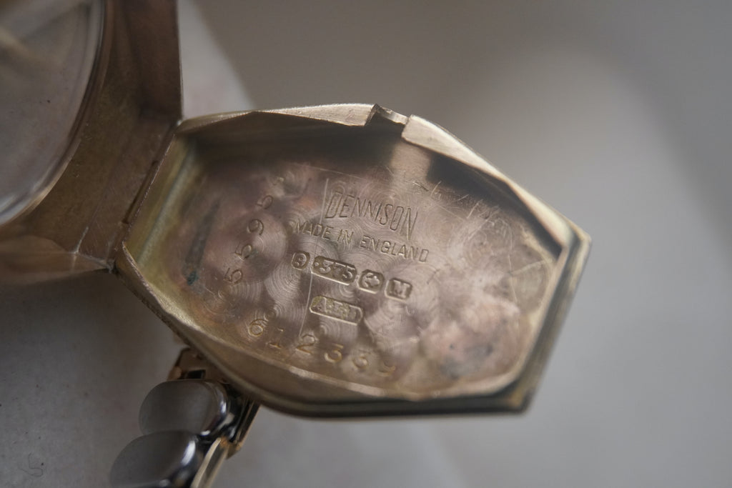 Early 1950s Omega Ladies 9ct Solid Yellow Gold Watch – Dennison Case (M Hallmark), Blue Hands, Arabic Numerals, Calibre 244