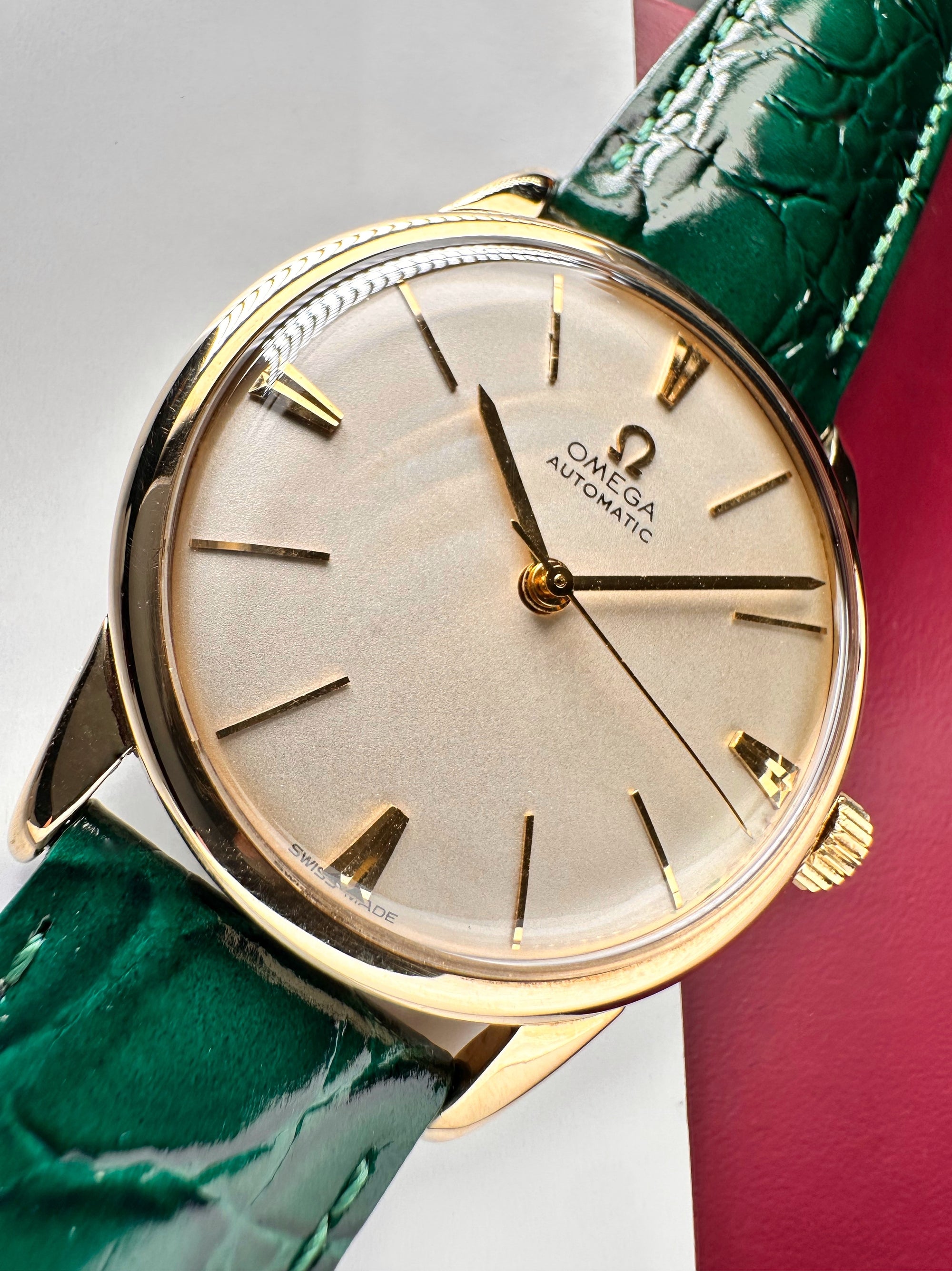 1969 Vintage 9ct Solid Gold Omega Automatic Gents Watch – Rare Chevron-Style Faceted Markers – David Shackman Case –