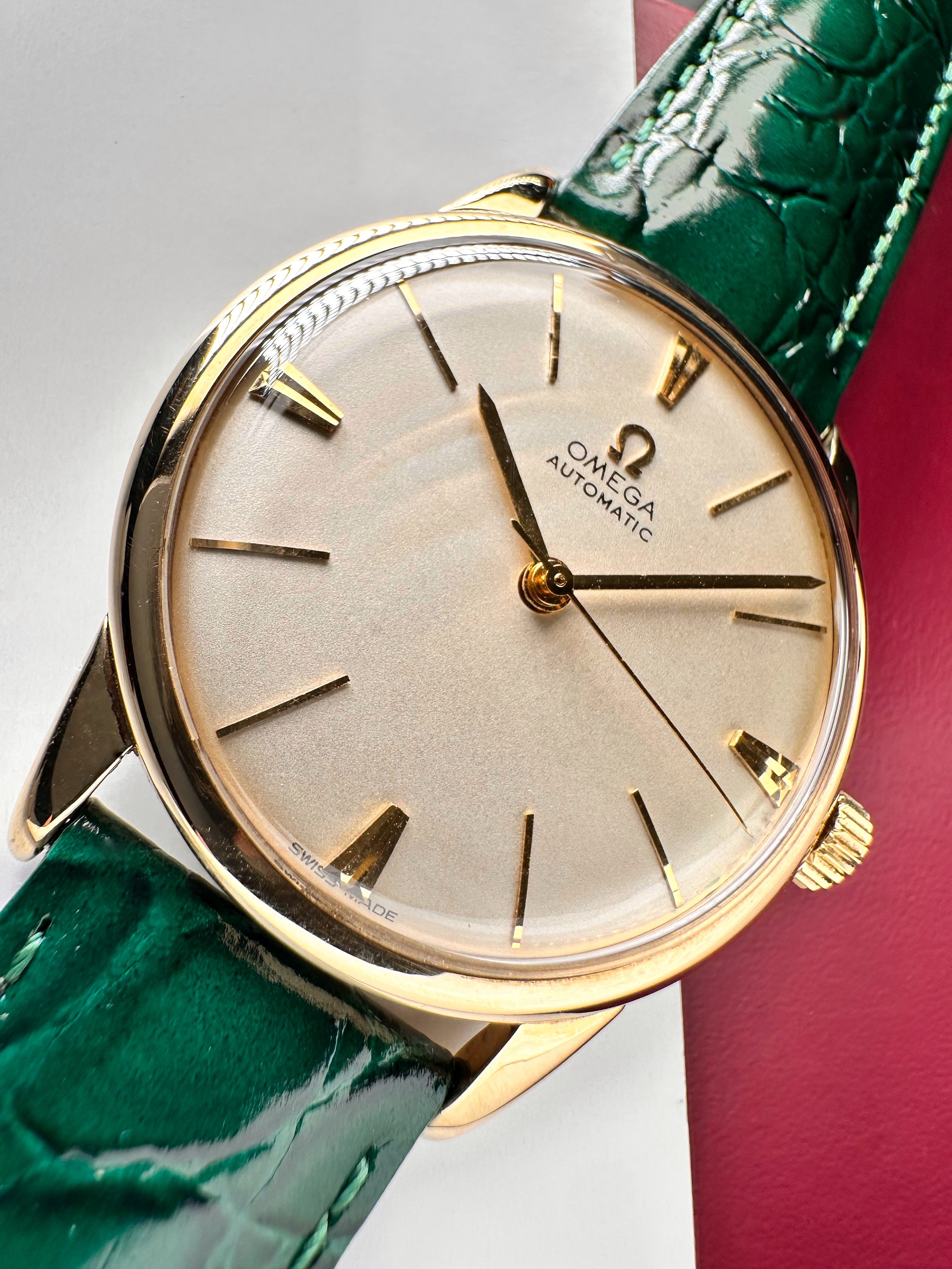 1969 Vintage 9ct Solid Gold Omega Automatic Gents Watch – Rare Chevron-Style Faceted Markers – David Shackman Case –