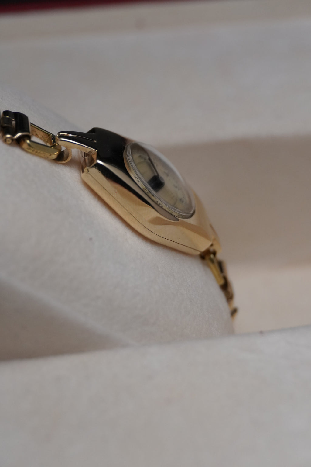 Early 1950s Omega Ladies 9ct Solid Yellow Gold Watch – Dennison Case (M Hallmark), Blue Hands, Arabic Numerals, Calibre 244