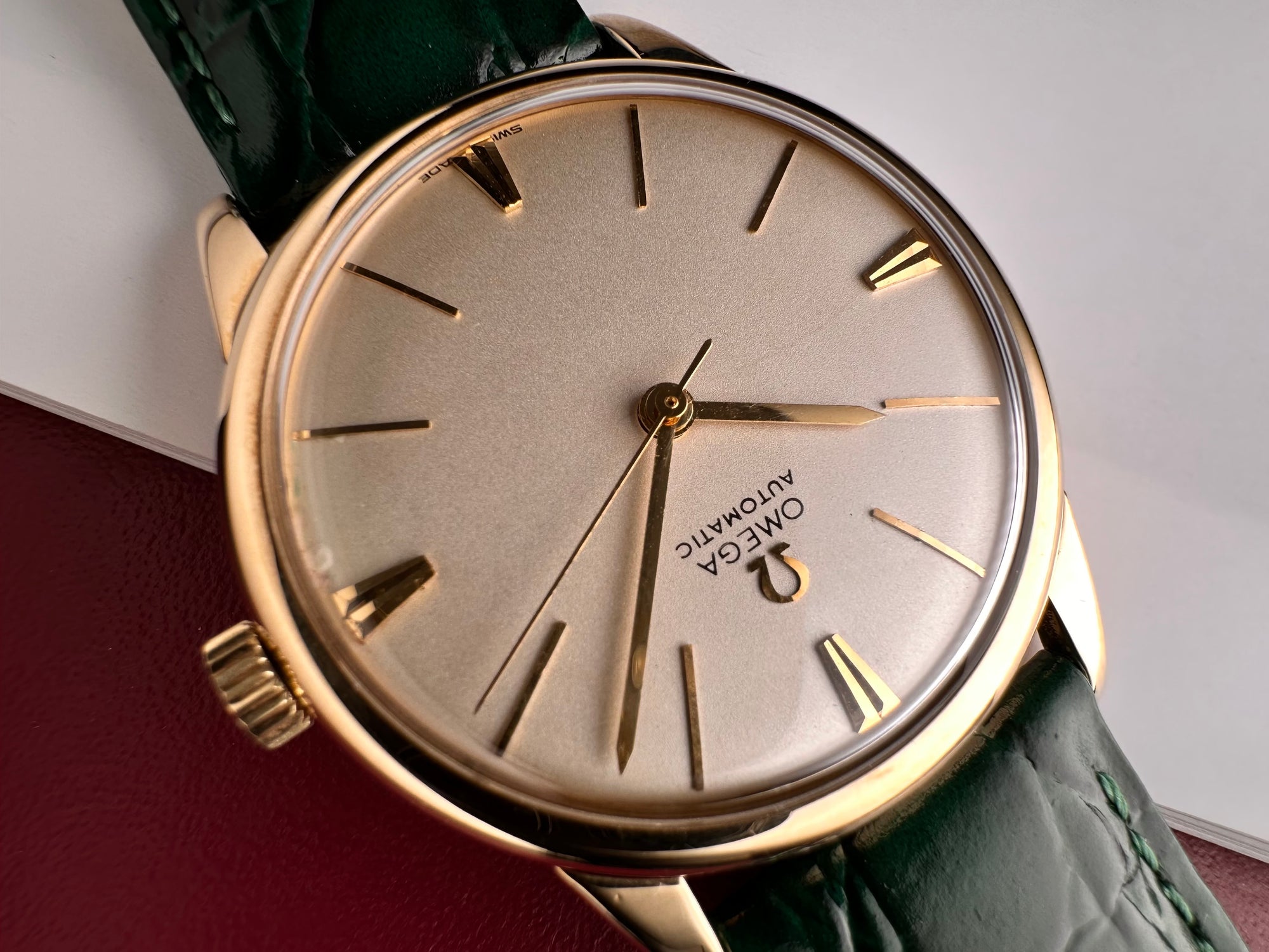 1969 Vintage 9ct Solid Gold Omega Automatic Gents Watch – Rare Chevron-Style Faceted Markers – David Shackman Case –